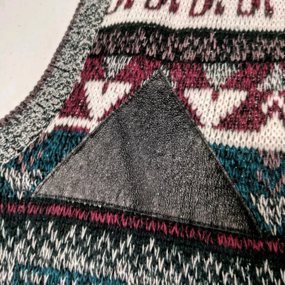 Vintage 1990s Impact Sweater Vest Men Large Gray Purple Geometric Leather Trim - Picture 12 of 16